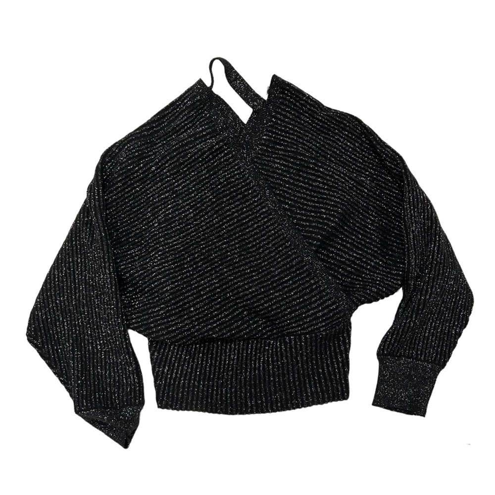 Anthropologie Shimmer Silver Black Ribbed sweater size XS